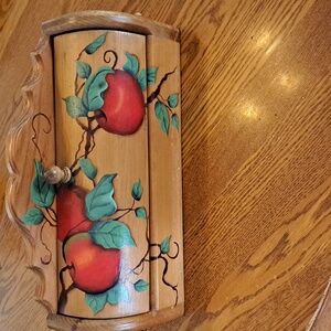 Vintage Tole Painted Apples Wooden Box With Lid The Pulls Down Signed Handmade